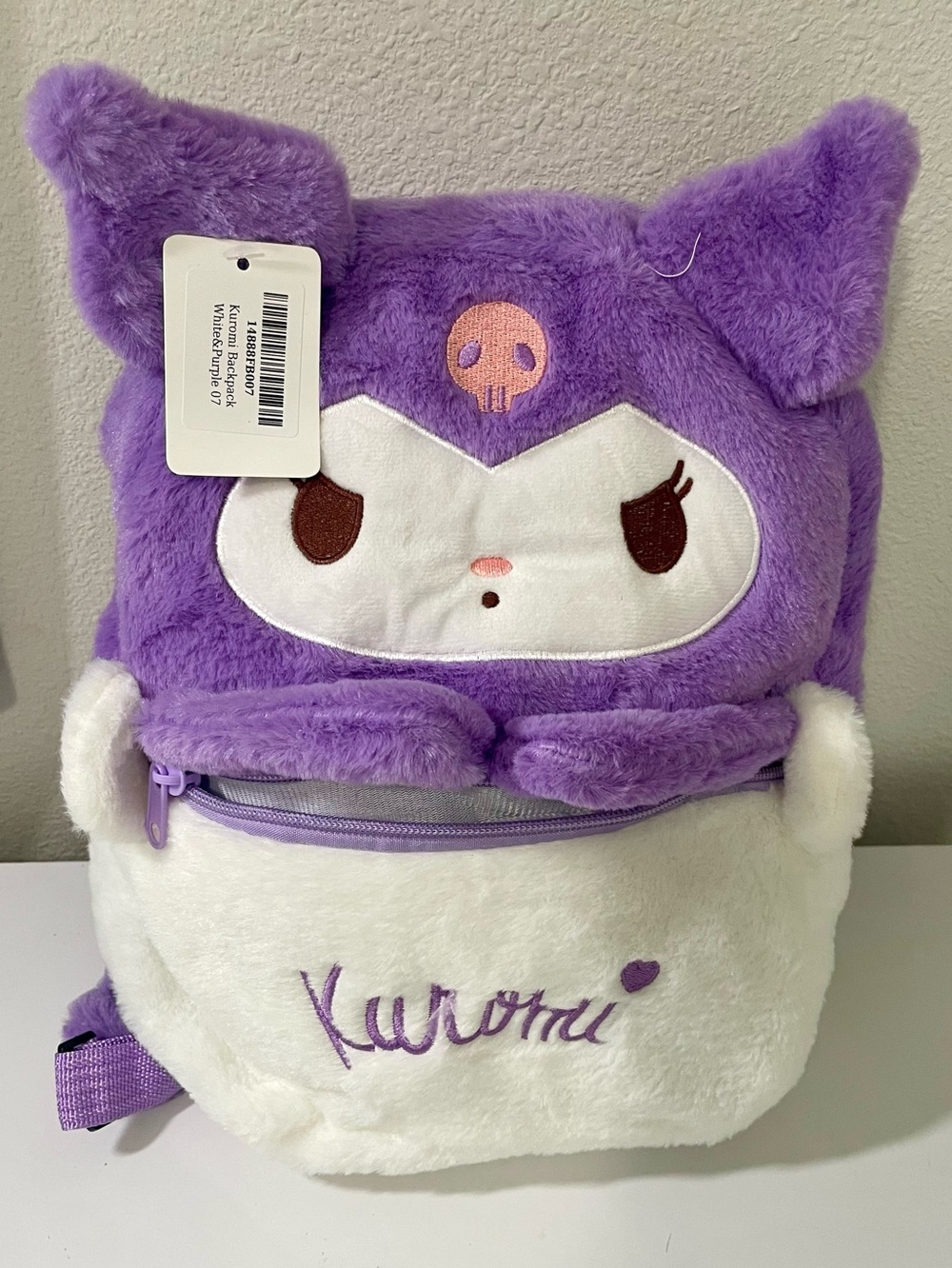 Plush Kids Backpack - Purple and White
